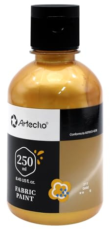 Atecho Gold Textilfarbe waschmaschinenfest, waschfeste Stoffmalfarben (250ml) in Flaschen, wasserfeste Stofffarben für Kinder auf T-Shirt, Schuhe, Jeans, Tasche, Kleidung