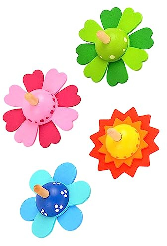 HOMOBABE Holz Kreisel 4 Stück für Kinder Pädagogisches Gyroskop Spielzeug in Blumenform Farbwechselnd Fördert Feinmotorik und Hand Augen Koordination für Geburtstags und Zufällige Farbe
