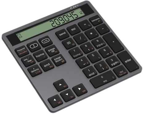 Koolenry Teclado Numérico Inalámbrico Ergonómico Bluetooth de Modo Dual con Calculadora y Pantalla 2 en 1, Teclado Numérico Inalámbrico, Color Gris.