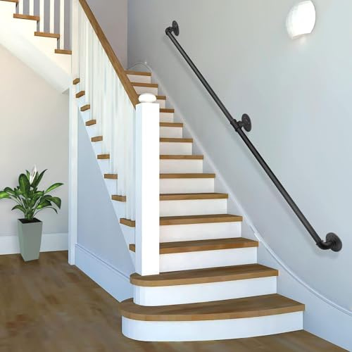 Retro Pipe il Complete Set - Industrial Non-Slip Metal Stair Railing with Wall Brackets for Garden, Garage, Toilet, Veranda, Indoor & Outdoor (Size: 4ft/120cm)