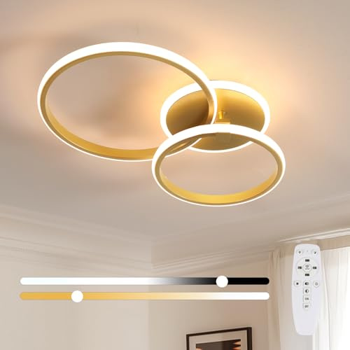 Mckalen Plafon LED Techo Regulable 42W 4700LM, Redondo Lampara de Techo con Mando a Distancia 3000K-6500K, Moderno Dorado Luz de Techo para Salón Dormitorio Cocina Comedor