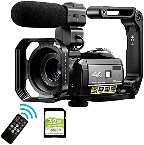 Videocamera 4K con visione notturna, WiFi, zoom digitale, videocamera professionale per vlogging con funzioni di registrazione HD