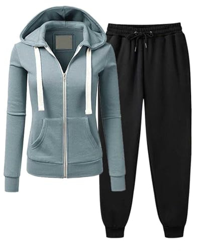 MJGkhiy Tuta Donna Sportiva Completa Invernale Due Pezzi Felpe con Zip e Cappuccio + Pantaloni Tuta Palestra Completo Casual Colore Contrasto Tute da Ginnastica Jogging Elegante Tracksuit Completi