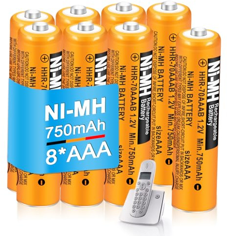 NI-MH AAA Akku Wiederaufladbare Batterien 750mAh 1.2V HHR-70AAAB 8 Stück | Telefonakku für Gigaset BT Panasonic Schnurlostelefon, Ersatzakku