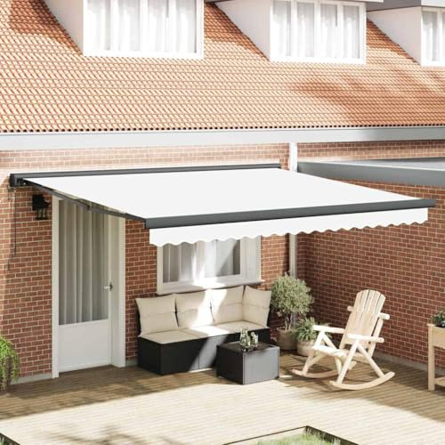 Seitenmarkise Gelenkarmmarkise Sonnenmarkise,Einziehbare Markise Weiß 400 x 300 cm Stoff, Metall,Ersatzdach Für Pavillon,Balkon Und Garten,Schnell Zu Installieren