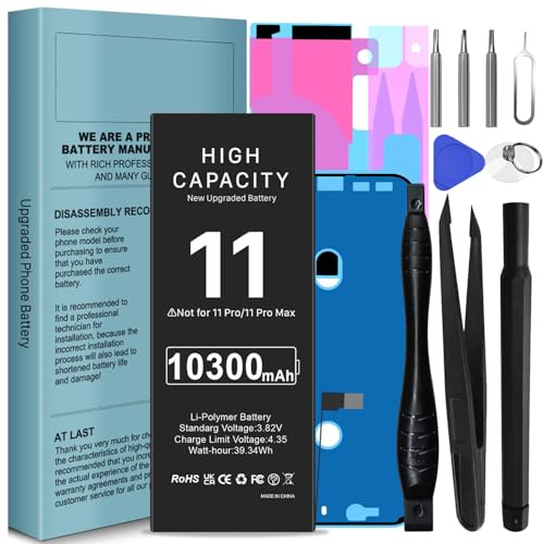 WAEUUKKPO [10300mAh] Batterie pour iPhone 11, 2026 Nouveau Haute Capacité Batterie de Remplacement Pile pour modèle A2223 A2111 avec kit d'outils de Remplacement