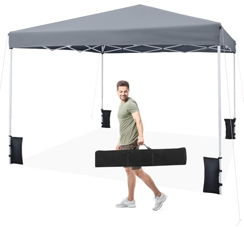 COSTWAY Tonnelle Pliante 3x3 m, Tonnelle de Jardin Pop Up, Sac de Transport, Structure Métallique, 8 Piquet de Tente, 4 Sacs de Sable, Barnum Pliant Exterieur, pour Camping Fête (Gris)