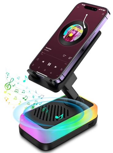 Anyyuk Wireless Induction Speaker, 5-in-1 Bluetooth Speaker with Phone Stand, RGB Light, 3000mAh Emergency Charging Adjustable Holder for iPhone/Android/iPad, Cool Gadget Gift for Men Women Teens