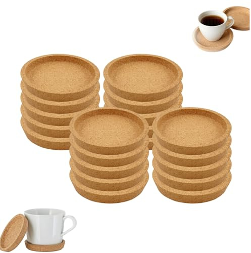 Kork Untersetzer, 10cm, Retro Korkuntersetzer, Absorbierende HitzebestäNdige Runde Kork-Untersetzer für die Meisten Tassen in Dem BüRo oder zu Hause, Tischoberflächenschutz (20 Stück)