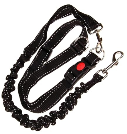 Hands Dog Lead Adjustable Waist Belt Dog Leash for Jogging | Hiking Walking, Black Nylon, 215g Weight, Quick Release and Short Leash Design