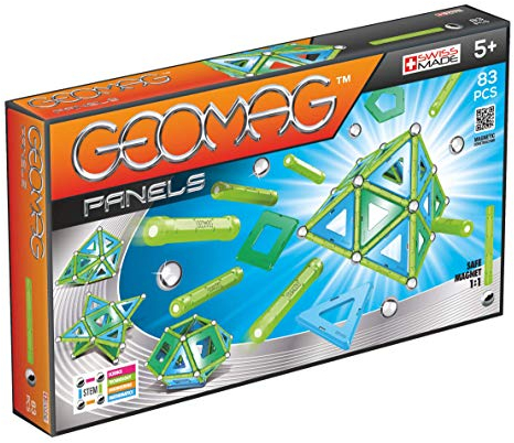 GEOMAG - CLASSIC PANELS - 83 Stück - Magnetische Bausteine für Kinder ab 5 Jahren - Schweizer Herstellung - Bausteine mit 28 Stäben, 24 Kugeln, 30 Platten, 1 Basis - Magnetische STEM-Spiele