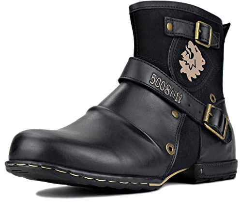 Herr Stövlar Chelsea Motorcykel Boots för Män Mode Känga Vandring Combat Ankel Dragkedja Svart Brun OZ-5008-1-39-BLACK-R-E
