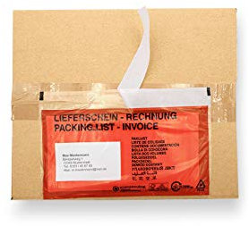 verpacking 500 selbstklebende Dokumententaschen 22,5 x 11 cm DIN Lang Rot Lieferscheintaschen Versanddokumententasche Paketbegleitscheintasche Rechnungstasche Lieferscheinumschlag