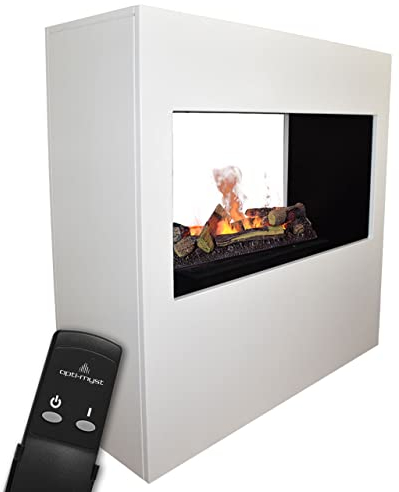 GLOW FIRE Wasserdampf Kamin Goethe (Standkamin) - Elektrokamin mit realistischen LED 3D-Flammen, Knistereffekt & Fernbedienung, 100x100x38 cm - Opti-Myst 600 Elektro Kamin mit Holz-Deko, Weiß