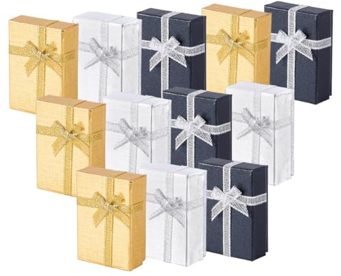 PandaHall 12 Stk Geschenkbox kleine Schachteln Pappschachteln mit Deckel Schmuck Box für Weihnachten Ohrringe Schmuckringe Anhänger Halsketten Armband Display, Golden/Silber/Schwarz, 5x7cm