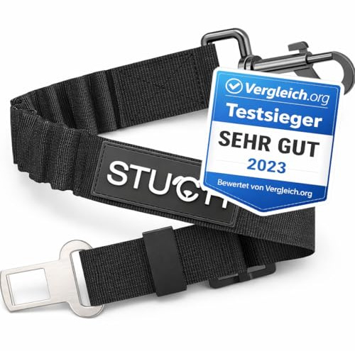 STUCH Universeller Bungee Sicherheitsgurt für Hunde & Katzen - Passend für alle Hunderassen & Autotypen (Farbe Schwarz) OneSize