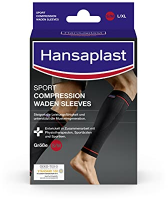 Hansaplast Sport Compression Wear Waden Sleeves, Wadenbandage zur Unterstützung der Muskulatur, Waden Kompressionsstrümpfe fördern die Muskelregenration, 1 Paar, Größe S/M