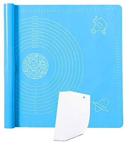 Okaytec Silikon Backmatte Teig Ausrollen - Silikonmatte Sehr Groß Teigmatte für Fondant Teig Gebäck Pizza Backmatten (70 * 50 cm & Teigschneider) - Blau
