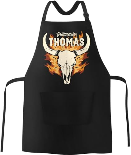 MoonWorks® Grill-Schürze mit Name personalisierbar Grillseargent [Wunschname] Born to Grill-Geschenke Männer Skull