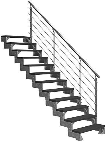 DOLLE Außentreppe Gardentop 12 Stufen Geschosshöhe 216-264 cm inkl. Trimax® Stufen in Anthrazit 80 cm und edlem Aluminiumgeländer