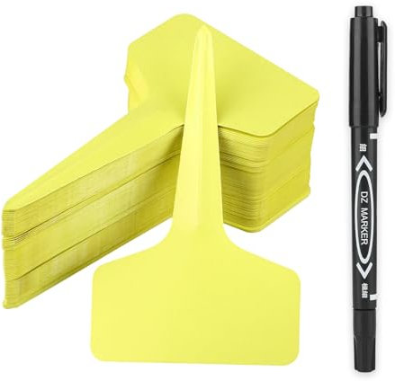 KINGLAKE 100 Pezzi Etichette Per Piante in plastica,T-Tipo Etichette per Piante Impermeabili, Etichette per Semi da Giardino,10 x 6 cm, Giallo