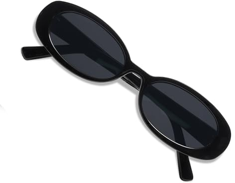 VANLINKER 90s Sunglasses for Women Men, Retro Oval Sunglasses Narrow Eyeglasses Polarized UV400 Protection (Black, Grey)