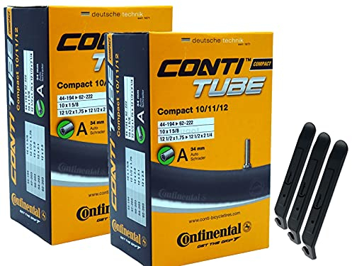 pneugo! Set 2 x Continental Fahrradschlauch 10/11/12 Zoll Autoventil 44-194/62-203 (Compact) + 3 Reifenheber