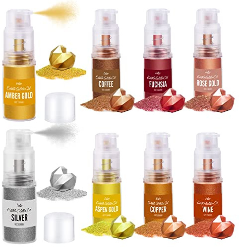 Paillettes Comestibles 8 Couleurs - Paillette Alimentaire Poudre de Poussière, Poudre de Colorant Alimentaire Métallique pour Boissons, Décoration de Gâteaux, Pâtisserie, Chocolat, Bonbons - 5g Chacun