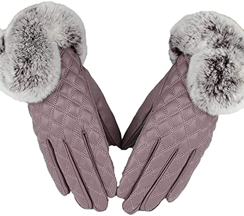 GHCXY Unisex-Erwachsene Fäustlinge Damen Lederhandschuhe Herbst Winter und einfach winddicht Glamourös Warm Touchscreen Fäustlinge Lila 1 M