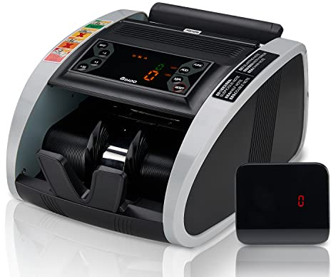 TIHOO Money Counter Machine with UV, MG, IR Counterfeit Detection, Portable Bill Counting Machine with External Display, 1200sheet/min. DO NOT Count The Value of Bills