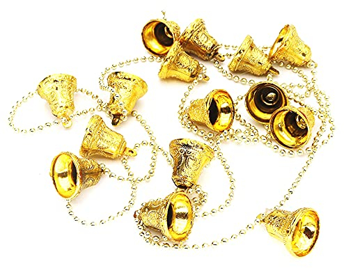 Duories 2 Stück 2m Gold Weihnachts Deko Girlande,Weihnachtsglocken Kette zum Aufhängen,Weihnachtsbaum Deko Hängende Dekoanhänger Weihnachtsbaumschmuck Ornament Christbaumanhänger Christbaumschmuck,