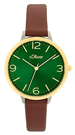 s.Oliver Armbanduhr Damen Quarzuhr Analog, mit Leder Armband, Wasserdicht, Kommt in Uhren Geschenk Box