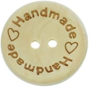 20 Holzknöpfe natur handmade mit Herz 20mm, rund, 2-Loch Knopf Knöpfe 2,0cm zum aufnähen annähen dekorieren runde Knöpfe aus Holz Zweilochknöpfe 2-Loch