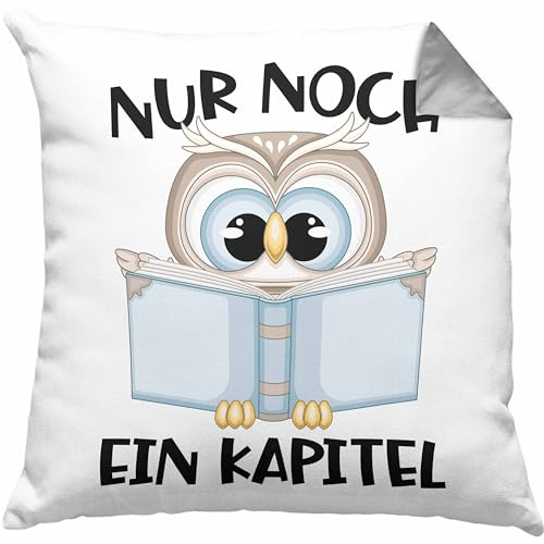 Trendation Leseratte Geschenk Kissen mit Füllung 40x40 Nur Noch EIN Kapitel Bücher Lesen Bücherwurm Geschenk Spruch Lesen (Grau)