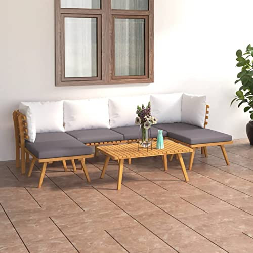 Gecheer Akazienholz Massiv Gartenmöbel 7-TLG.Garten-Lounge-Set mit Kissen Ecksofa Mittelsofa Fußhocker Tisch Sitzgruppe Sofa Lounge Garten Garnitur Gartenset Gartensofa