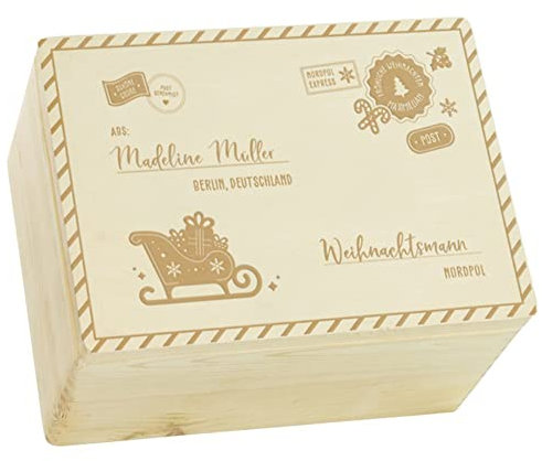 LAUBLUST Erinnerungsbox mit Weihnachtsbrief-Motiv - 40 x 30 x 24 cm - Personalisierte Geschenke - Aufbewahrungsbox mit Deckel - Weihnachtsdeko - Baby Geschenk Junge - Geschenkbox mit Deckel - FSC®