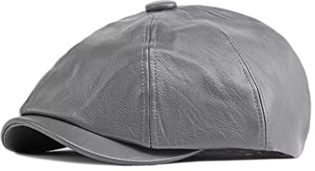 Retro Achteck Kappe Kunstleder Newsboy Cap Damen Ballonmütze Barett Cap Herren Bakerboy Schirmmützen (Grau)