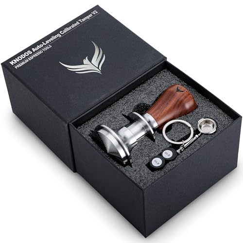 KNODOS 51mm Espresso Tamper für Espressomaschine – federbelasteter verstellbarer Holzgriff – kompatibel mit DeLonghi Espressomaschinen Zubehör – 51 mm Kaffee Tamper Espresso Zubehör