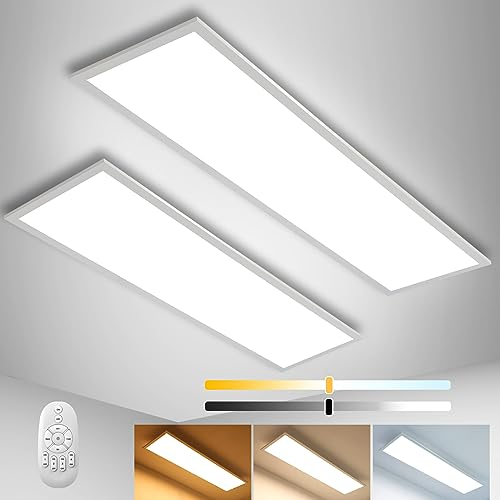 Aimosen 2PCS Dimmbar LED Deckenleuchte Panel 100x25cm mit Fernbedienung,28W Deckenpanel mit Stark Leuchtkraft Licht,2700K-6500K WarmweißKaltweiß Tageslicht Dünn Deckenlampe für Büro Werkstatt,SPLM113