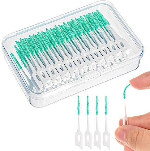 RAYITO 220 Pieces Interdental Brushes, Silicone Dental Brushes Green Tooth Floss Picks for Braces Oral Cleaning