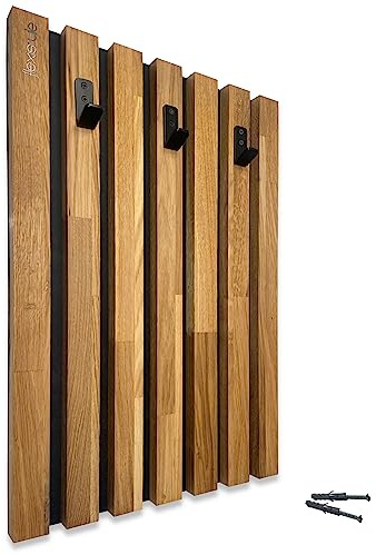 FLEXISTYLE Kleiderhaken Holz Eiche Schwarz – Wandgarderobe Paneel 40x60 cm, Garderobenhaken, Flurgarderobe, Wandhaken, Garderobe Flur, Garderobe Holz, Garderobe Eiche, Wandgarderoben Panelle