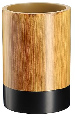 KADAX Gobelet de salle de bain, 350 ml, en polyrésine avec motif bois, 7,5 x 11 cm, porte-brosse à dents pour salle de bain et WC, gobelet hygiénique (bois noir)