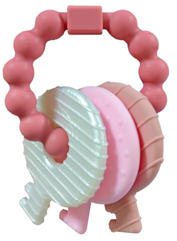 Baby Teething Keys Toys 3 to 12 Months,Infants Toddler Sensory Chew Toys,Teether Toys for Baby Girl-Soft & Raised Texture to Soothe Gums,BPA Free (Pink)