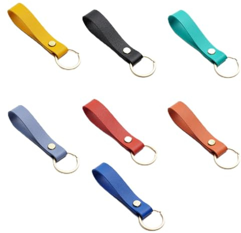 7 Pièces Porte-Clés en Cuir de Voiture avec Courroie, Lanière de Poignet, Corde de Suspension de Disque en U - Personnalisé
