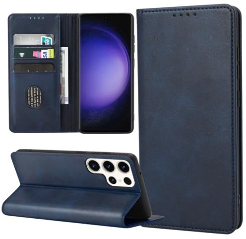 ZYIMOU Handyhülle für Samsung Galaxy S23 Ultra Hülle, Leder Schutzhülle Standfunktion Kartenfach Wallet Klapphülle Samsung S23 Ultra Flip Case Cover, Blau