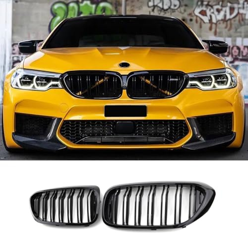 Hengjiayao Nieren Schwarz Kühlergrill für BMW 5er G30 G31 2017-2020 PRE | Streifen Front Nieren Schwarz Grill Glanz Doppelsteg Sport ABS Kühlergrill Gitter Frontgrill Kühlergitter