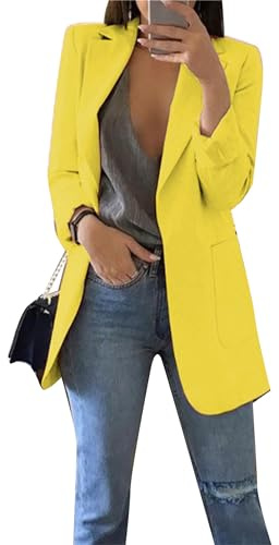 EFOFEI Femme Vêtement Travail Professionnel Bureau Long Costume Manteau À Cravate Poche Veste De Loisirs d'affaires Jaune S