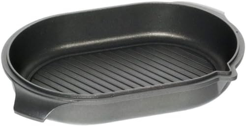 AMT Gastroguss Gußbräterdeckel 42 x 28 cm, 6 cm hoch, auch als Bräter einsetzbar, mit Grillboden, induktionsgeeignet, Lotan® Antihaft-Veredelung, Gusspfanne (Aluguss), AMZN-I-64228