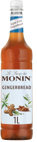 MONIN Premium Gingerbread Sugar Free Syrup 1L, for Lattes and Frappes | Vegan, allergen-free, 100% natural flavours and colourings, same great taste with no added sugar, festive treat