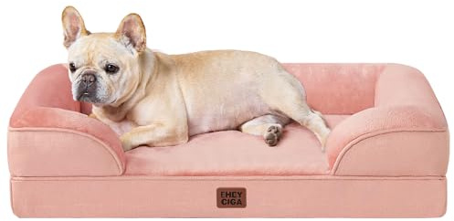 EHEYCIGA Orthopädisches Hundebett Kleine Hunde, 76x51cm, Memory Foam Hundekorb Mittelgroße Hunde, Waschbar Hundesofa Wasserdicht rutschfest, Hundecouch mit Hohem Rand, Rosa
